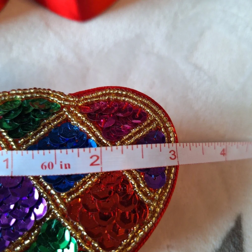 Vintage‎ Set of 3 Small Sequined Satin Multicolor Heart Box Jewelry Trinket